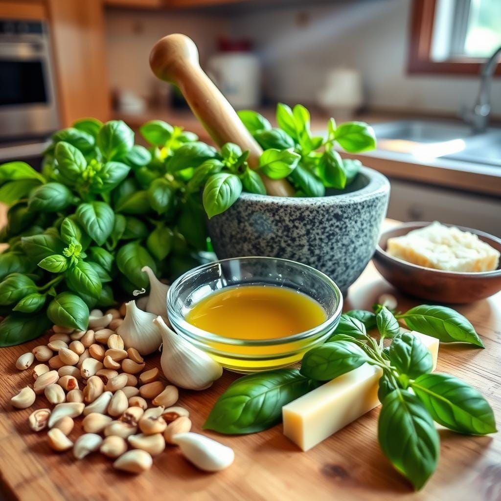 Fresh Basil Pesto Preparation