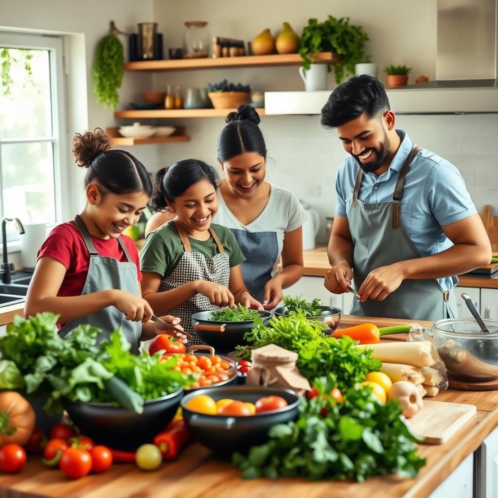 family cooking together